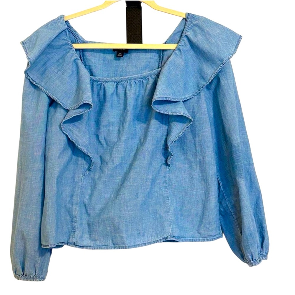 J. Crew Blue Ruffle Blouse